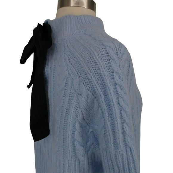 FRNCH Bow Back Cableknit Long Sleeve Chunky Sweater Sky Blue NWT - Picture 2 of 13